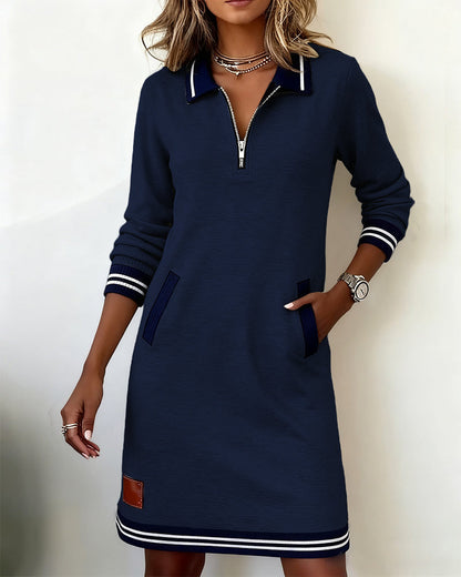EULALIA | Vestido Casual de Manga Larga con Cremallera y Cuello en Contraste