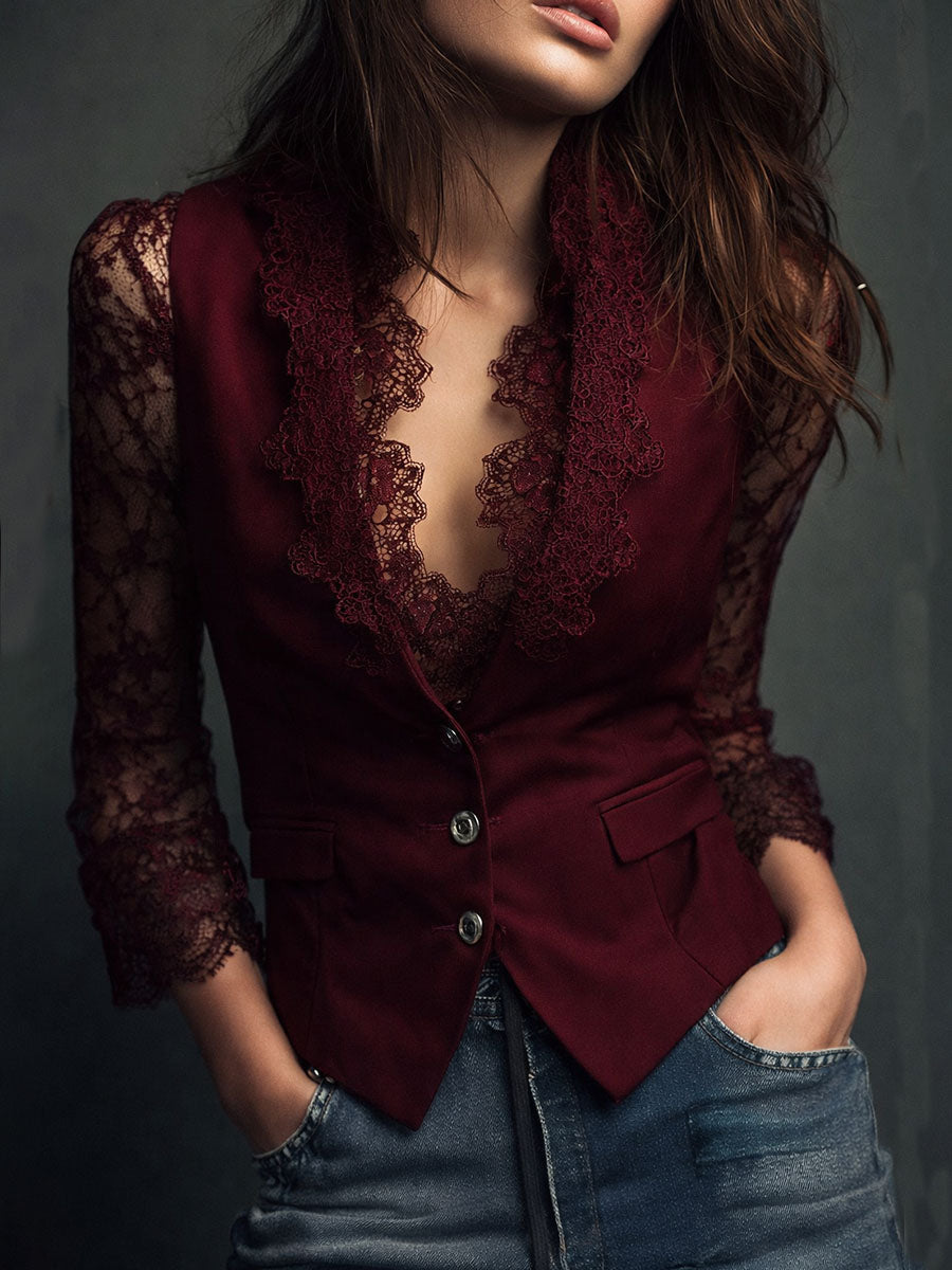 VEGA | Chaqueta Blazer Negra con Mangas Semitransparentes