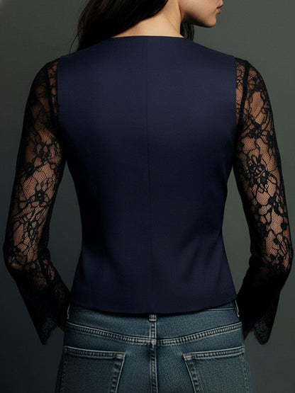 VEGA | Chaqueta Blazer Negra con Mangas Semitransparentes