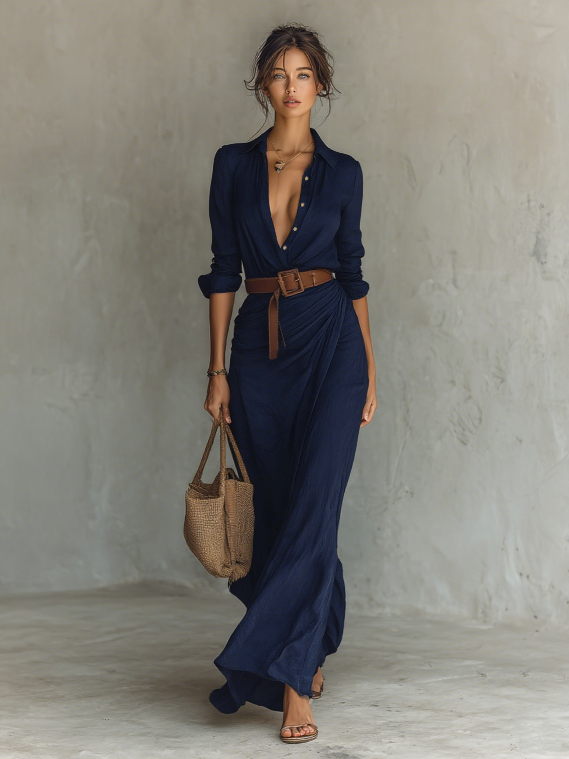 EDELMIRA | Vestido Largo con Cuello de Solapa
