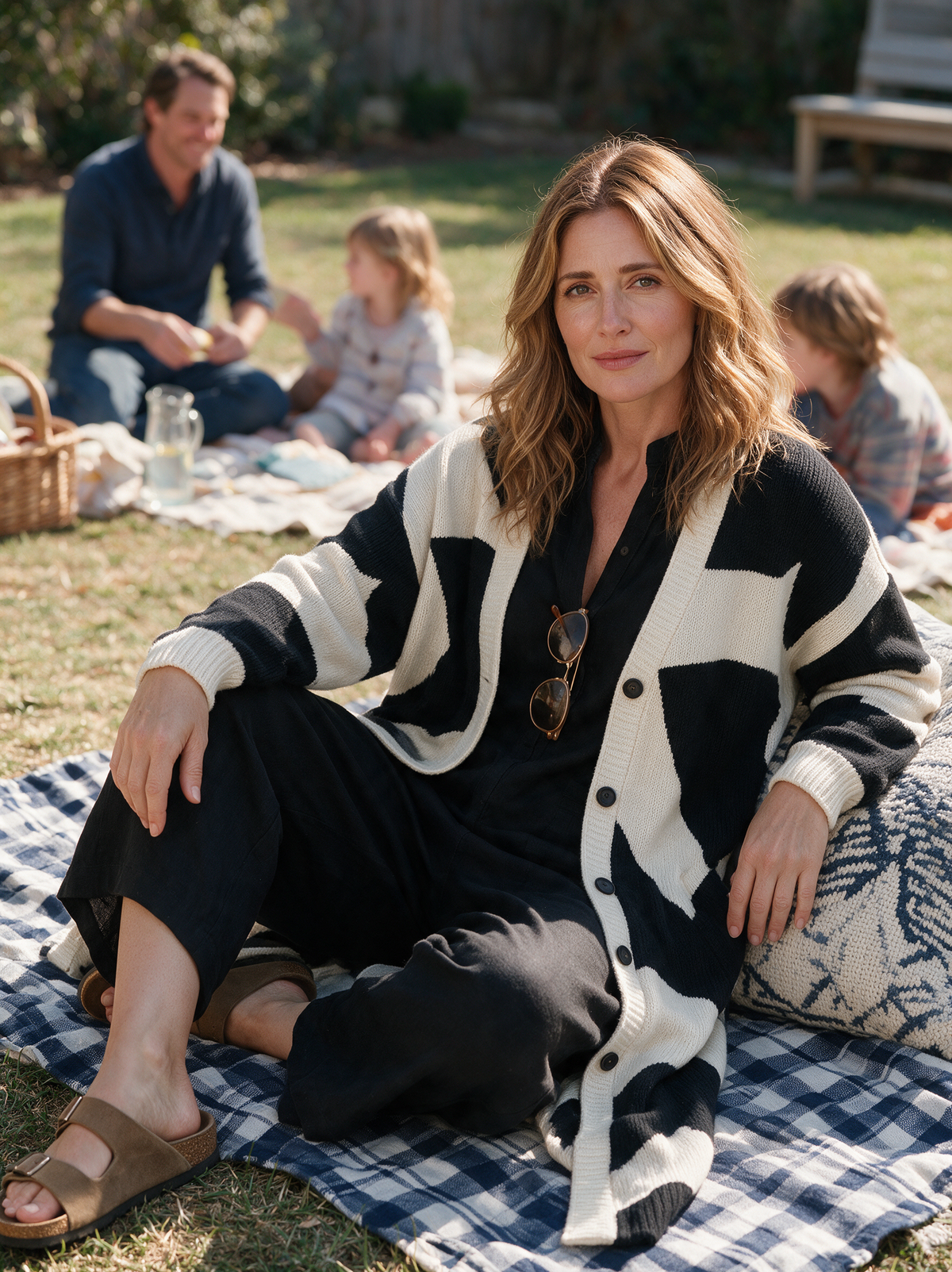 SERENA | Chaqueta de Punto Larga de Jacquard de Bloques de Color