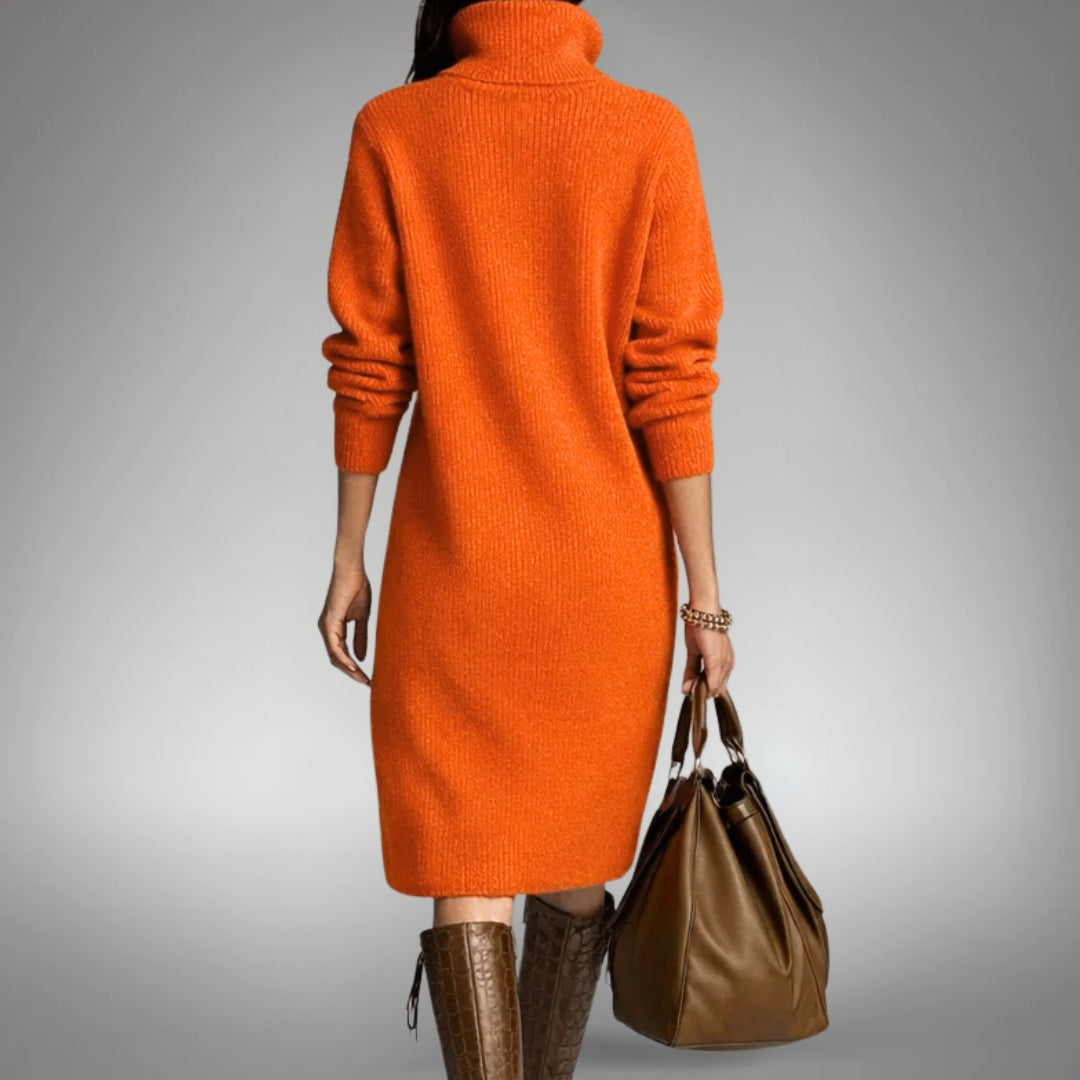 ZURIÑE | Vestido Midi de Punto con Cuello Alto Abotonado