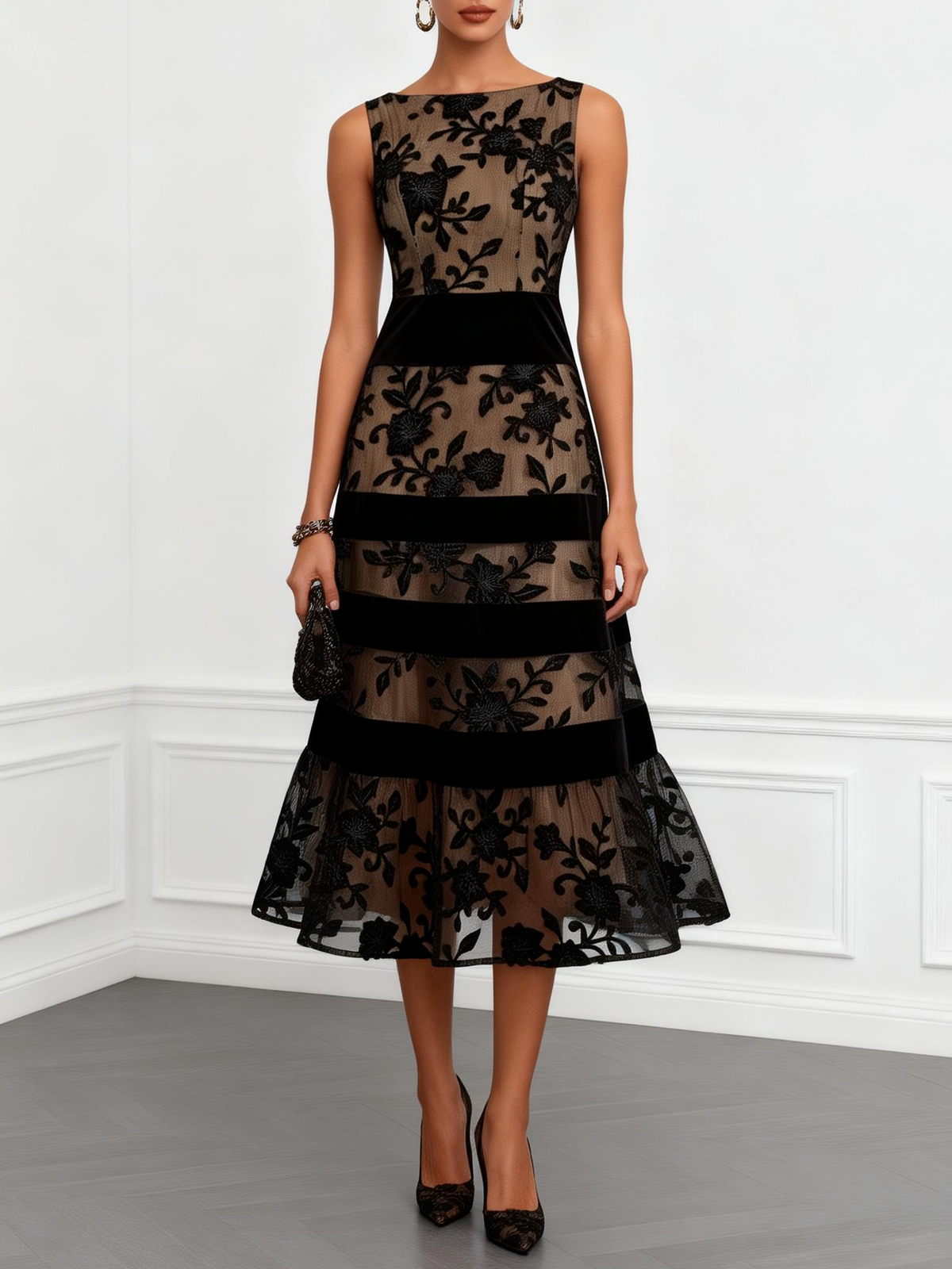 LUCRECIA | Vestido Midi con Apliques Florales