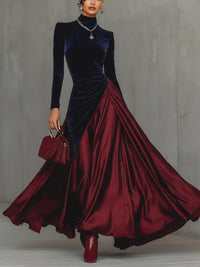 EMILIA | Vestido Largo Bicolor de Terciopelo y Satén