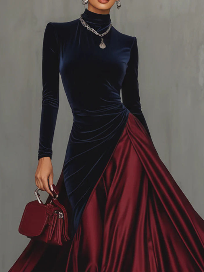 EMILIA | Vestido Largo Bicolor de Terciopelo y Satén