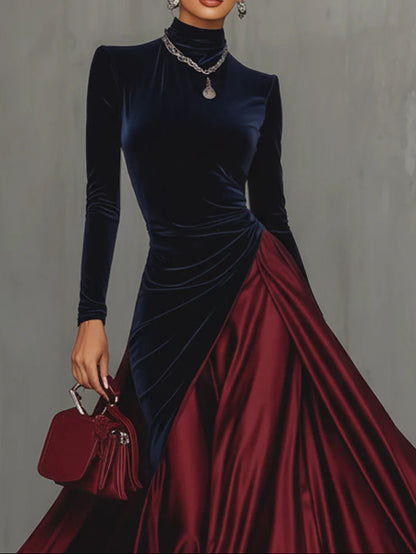 EMILIA | Vestido Largo Bicolor de Terciopelo y Satén