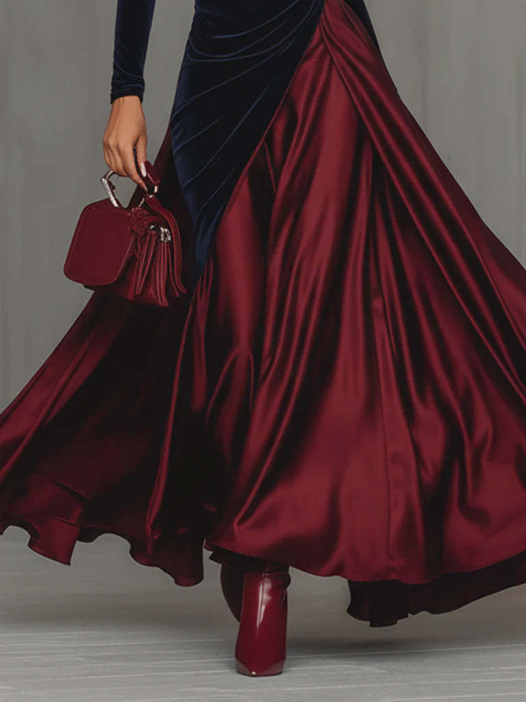 EMILIA | Vestido Largo Bicolor de Terciopelo y Satén