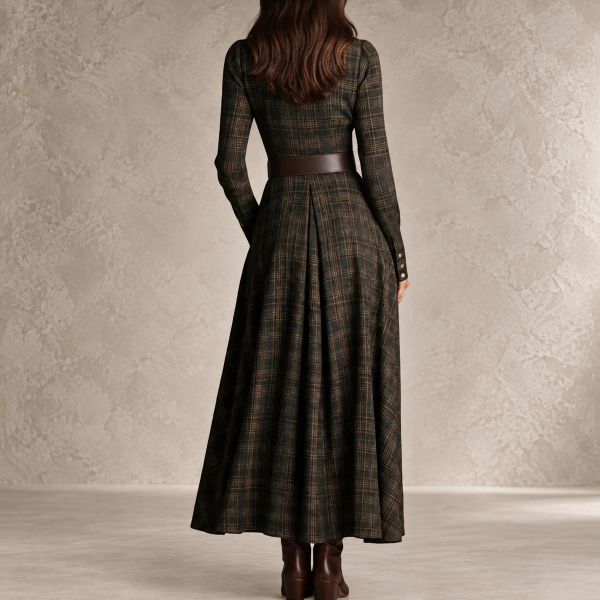 CASIMIRA | Vestido Largo de Cuadros con Botones y Cinturón