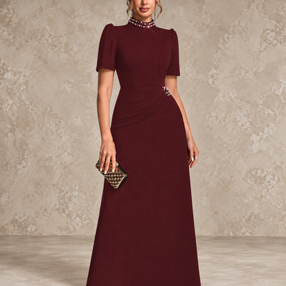 MARCIANA | Vestido Largo de Fiesta con Cuello Joya y Manga Corta