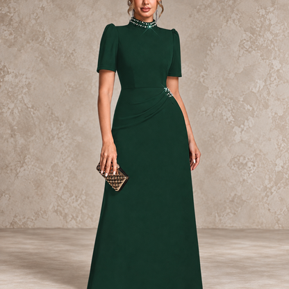 MARCIANA | Vestido Largo de Fiesta con Cuello Joya y Manga Corta