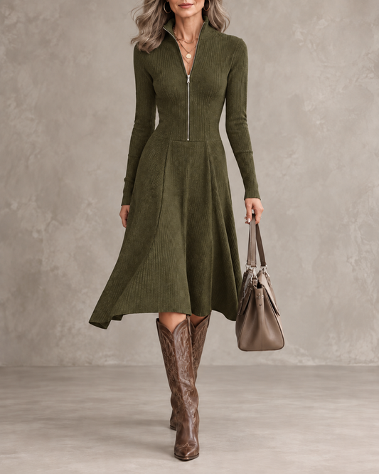EUSEBIA | Vestido Midi con Cremallera Frontal y Tejido Elástico