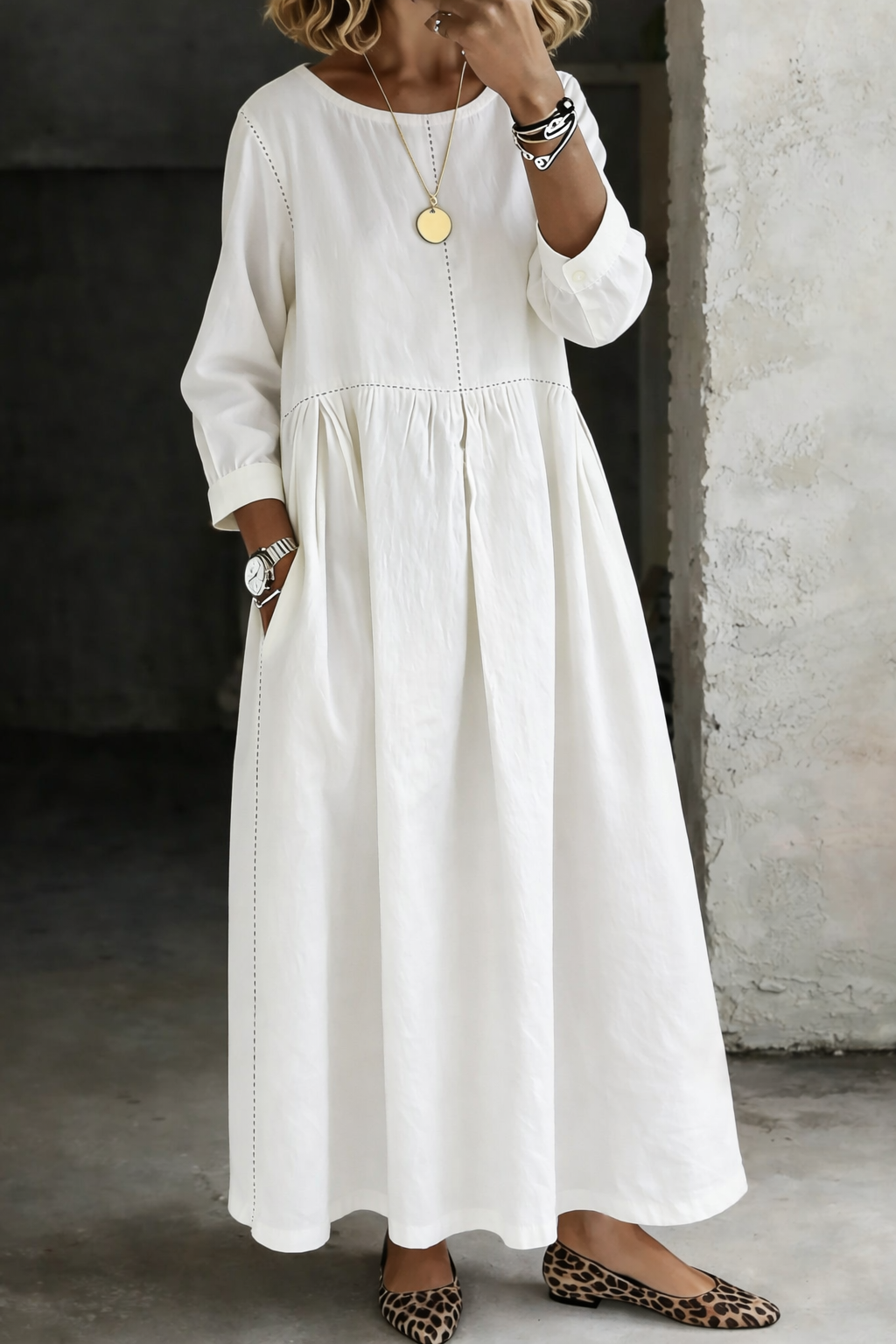 ALEJANDRA | Vestido Largo Vaquero con Cintura Fruncida y Bolsillos