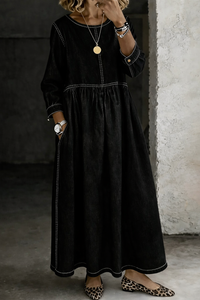 ALEJANDRA | Vestido Largo Vaquero con Cintura Fruncida y Bolsillos