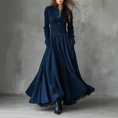 ELBA | Vestido Camisero Largo con Botones y Falda Amplia