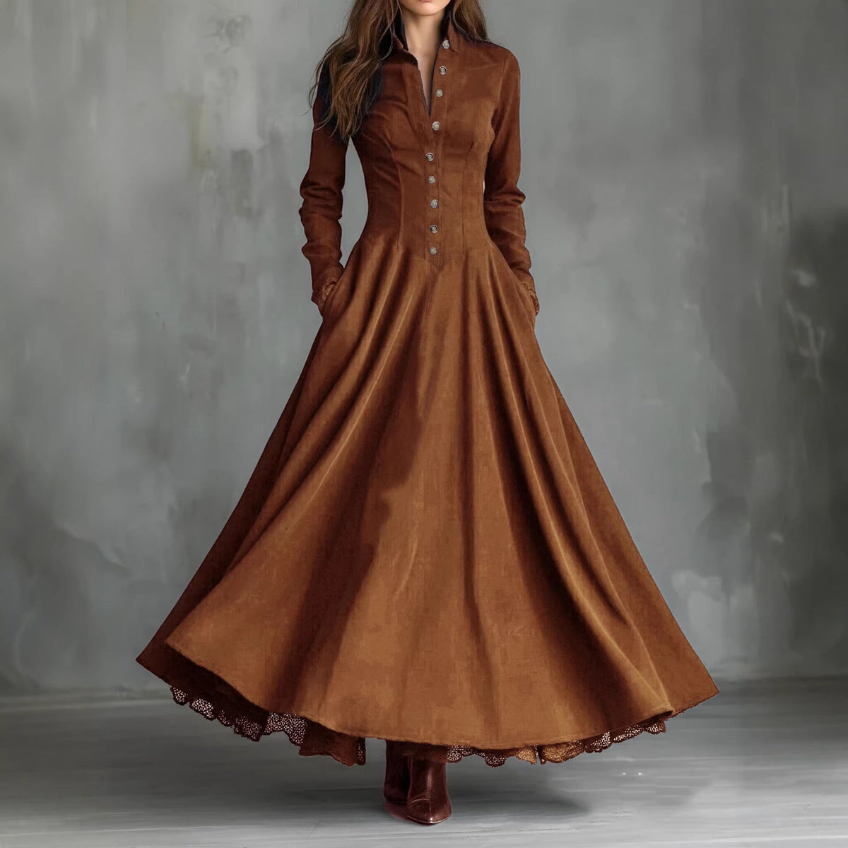 ELBA | Vestido Camisero Largo con Botones y Falda Amplia