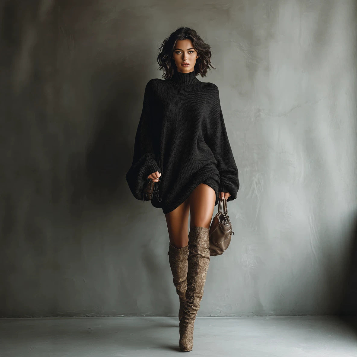 ADRIANA | Minivestido Jersey Oversize con Cuello Alto