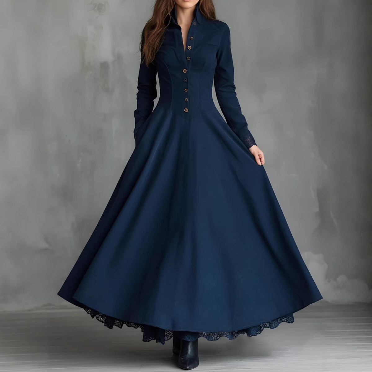 ELBA | Vestido Camisero Largo con Botones y Falda Amplia