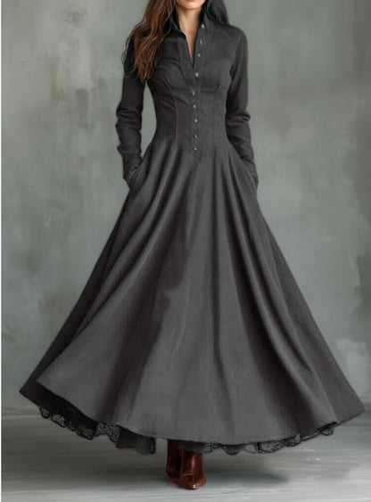 ELBA | Vestido Camisero Largo con Botones y Falda Amplia