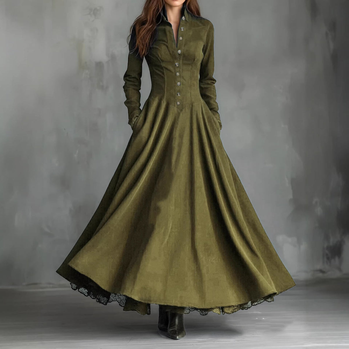 ELBA | Vestido Camisero Largo con Botones y Falda Amplia