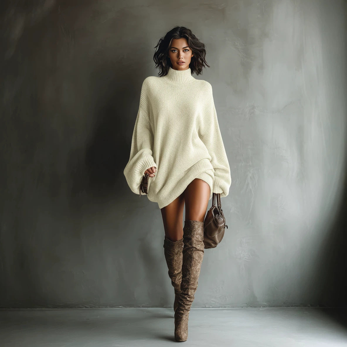 ADRIANA | Minivestido Jersey Oversize con Cuello Alto