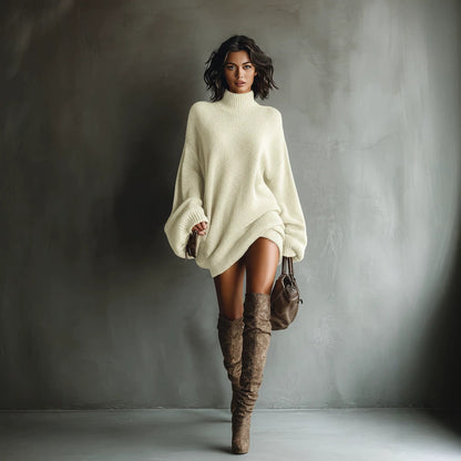 ADRIANA | Minivestido Jersey Oversize con Cuello Alto