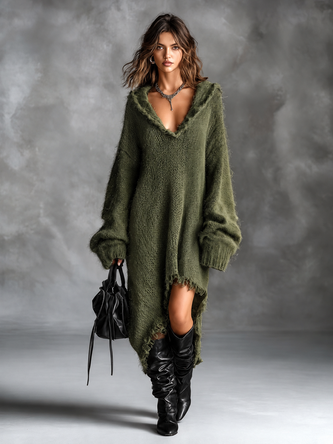 FLORENCIA | Vestido Oversize de Punto Suave con Capucha