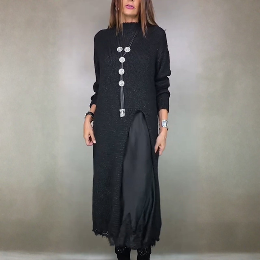 FABIOLA | Conjunto de Vestido Lencero de Encaje y Jersey Largo con Aberturas