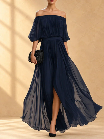 AINOA | Vestido Largo de Gasa con Hombros Descubiertos