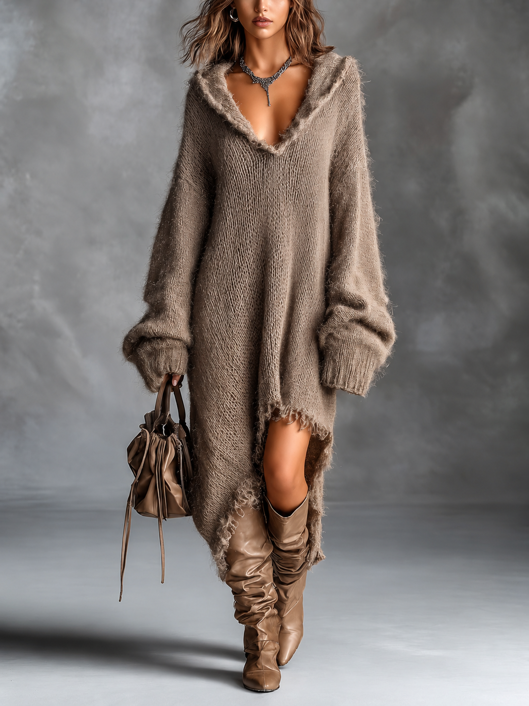 FLORENCIA | Vestido Oversize de Punto Suave con Capucha