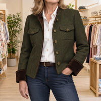 EVELINA | Chaqueta Corta de Tweed de Espiga con Puños de Terciopelo