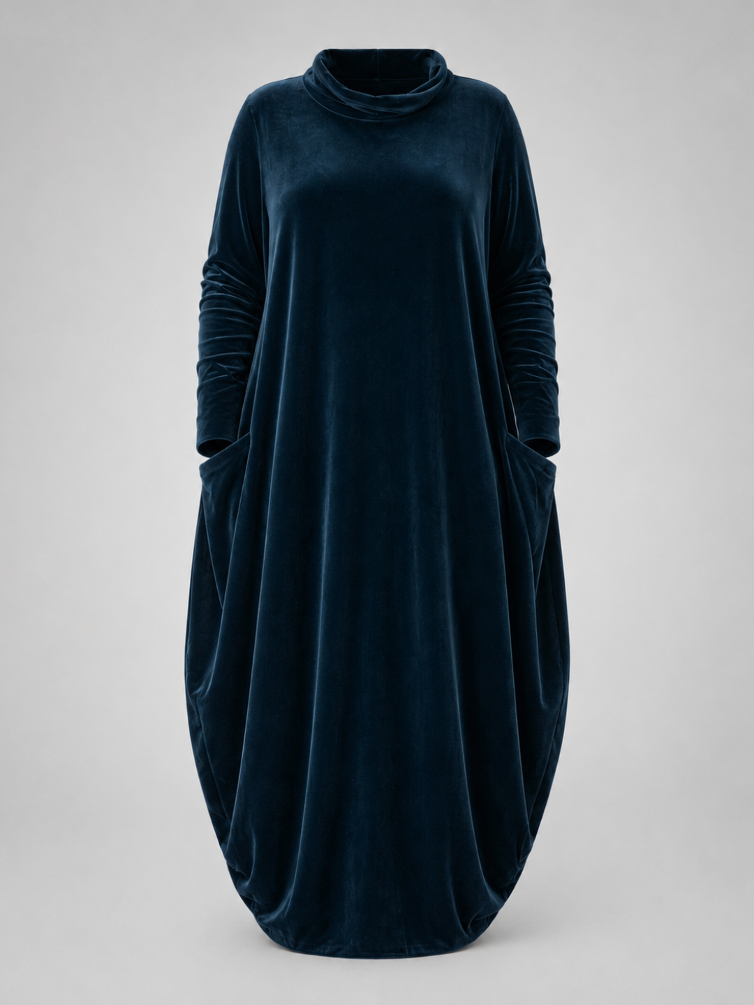 ADELAIDA | Vestido Largo de Terciopelo con Cuello Alto y Silueta Capullo