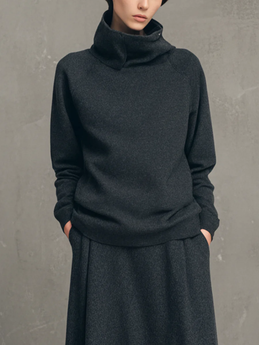 IZASKUN | Conjunto de Top de Cuello Alto y Falda Larga Evasé Gris Antracita