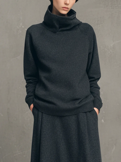 IZASKUN | Conjunto de Top de Cuello Alto y Falda Larga Evasé Gris Antracita