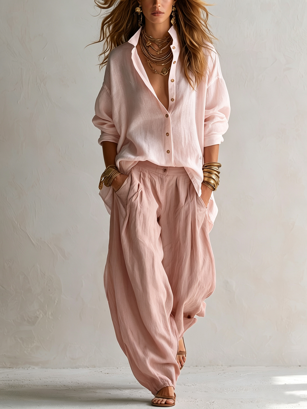 PRISCILA | Camisa Blanca Amplia y Pantalones Farol Verde Oliva