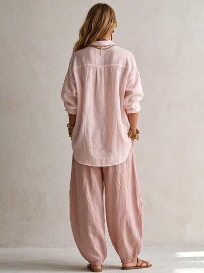 PRISCILA | Camisa Blanca Amplia y Pantalones Farol Verde Oliva