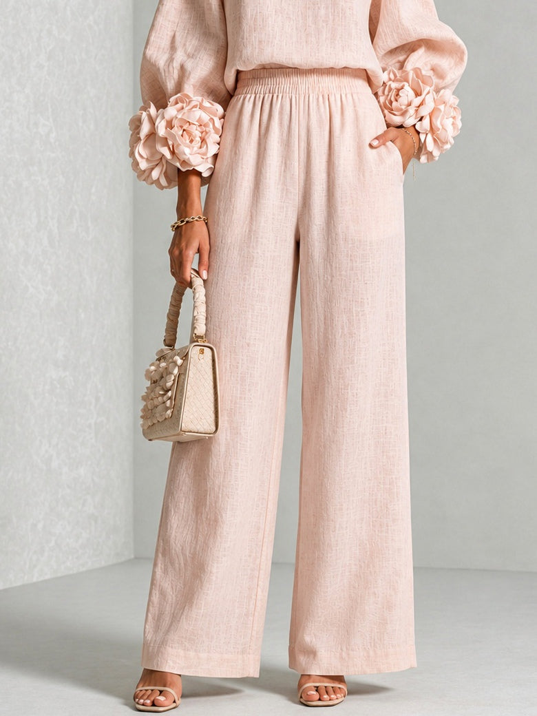 GLORIA | Conjunto de Top con Puños Florales y Pantalón Palazzo