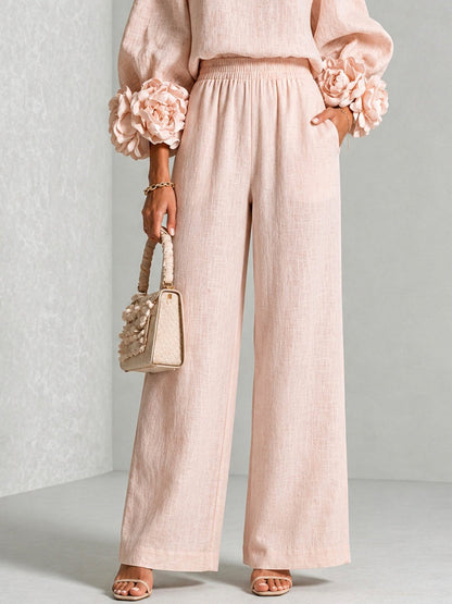 GLORIA | Conjunto de Top con Puños Florales y Pantalón Palazzo