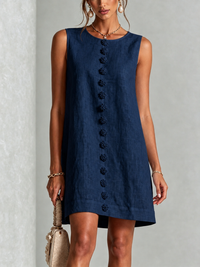 BLANCA | Minivestido sin Mangas Azul Marino con Botones de Flor