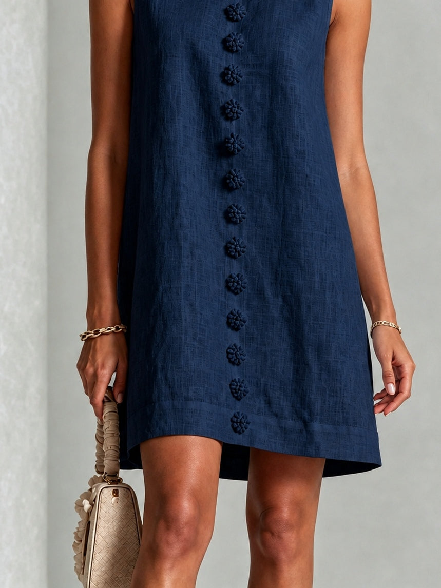 BLANCA | Minivestido sin Mangas Azul Marino con Botones de Flor