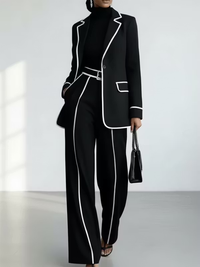 ALAIA | Conjunto Blazer y Pantalón Ancho Negro con Ribetes Blancos