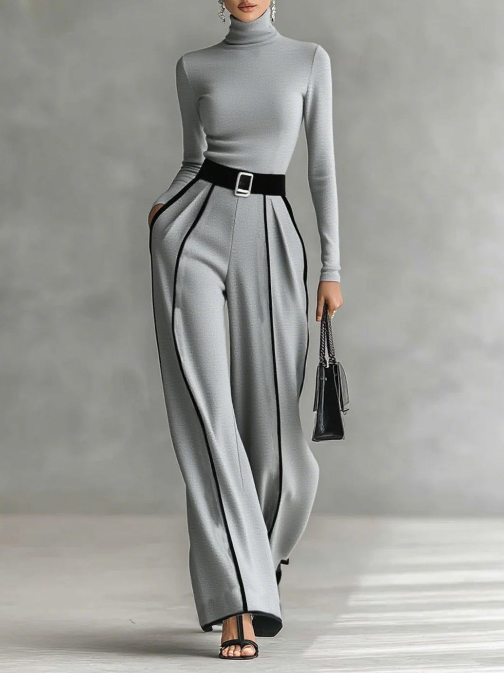 RAFAELA | Conjunto con Cuello Alto y Pantalones Anchos