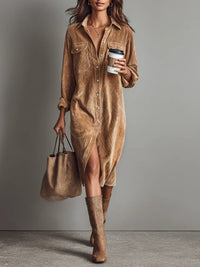 ISOLDA | Vestido Midi de Pana con Botones