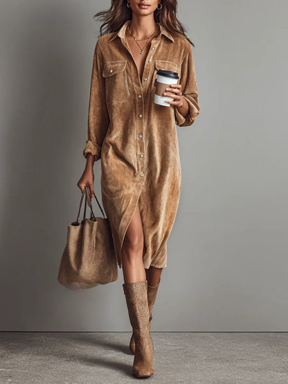 ISOLDA | Vestido Midi de Pana con Botones