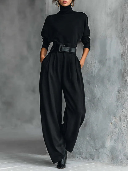 PAZ | Conjunto con Cuello Alto Negro y Pantalones Rectos