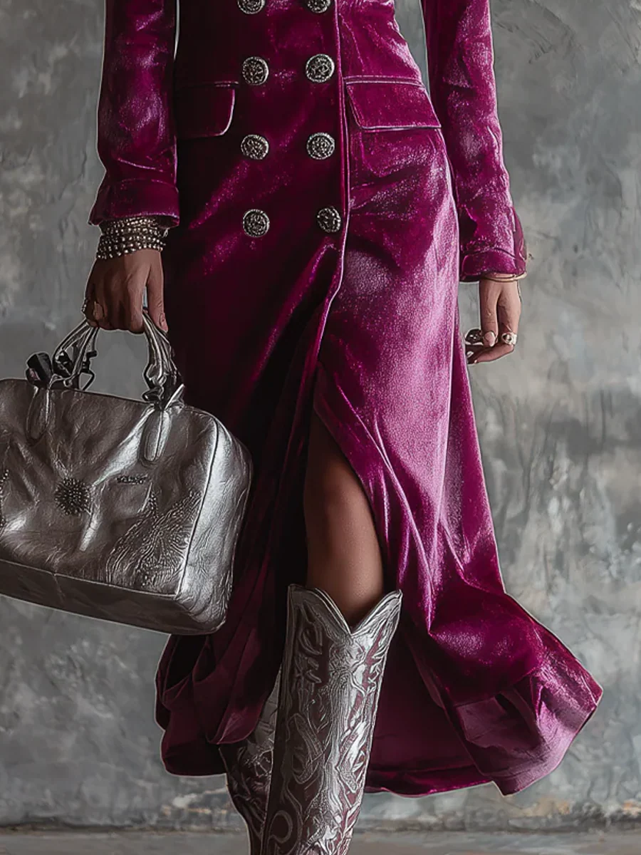 CLEMENCIA | Vestido Blazer de Terciopelo con Botones Vintage