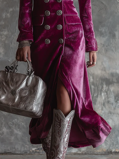 CLEMENCIA | Vestido Blazer de Terciopelo con Botones Vintage