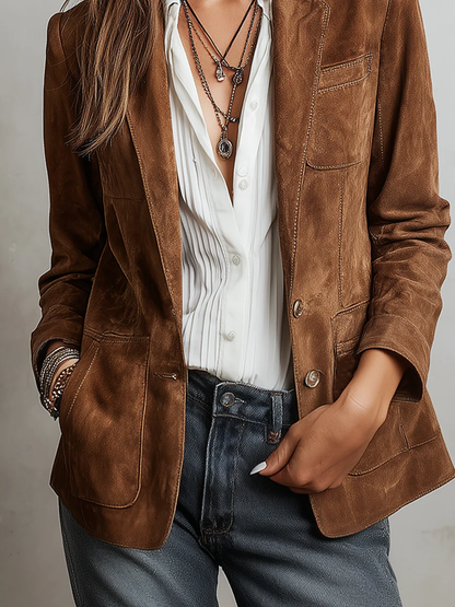 YASMINA | Blazer Efecto Ante con Costuras en Contraste