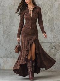 CAYETANA | Vestido Midi Western con Botones y Cintura Fruncida