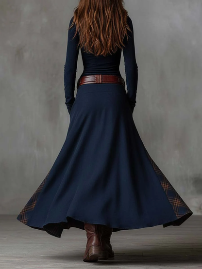 LEONOR | Vestido Largo de Antelina con Paneles de Cuadros