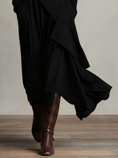 CARLA | Vestido Largo de Punto Jersey con Cuello Alto y Drapeado Asimétrico